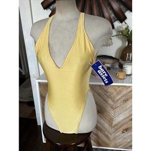 Vtg NOS 80s Bare assets Yellow High Cut One Piece Swimsuit Sz 8 NWT